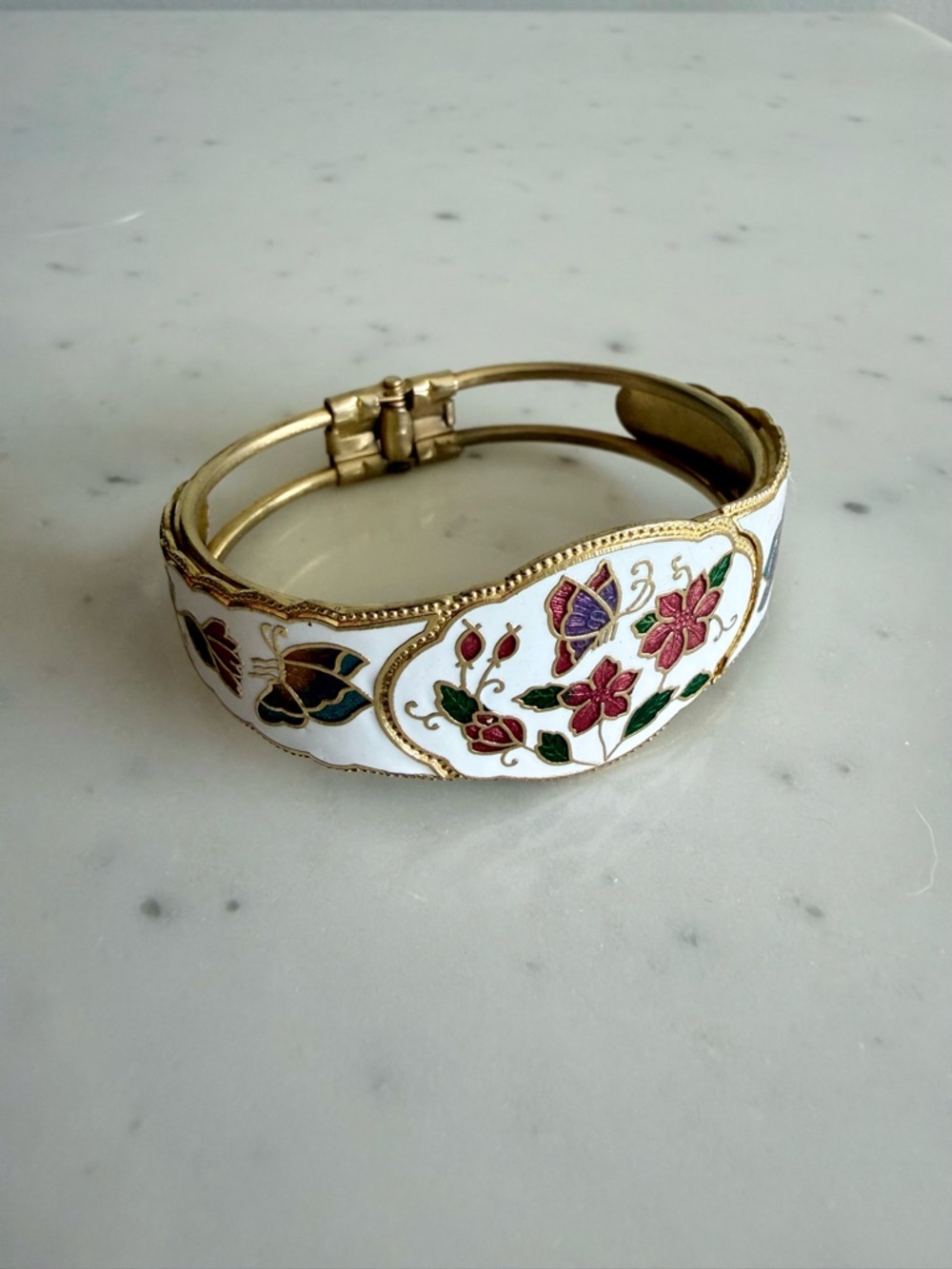 White Cloisonné Clamper Bracelet